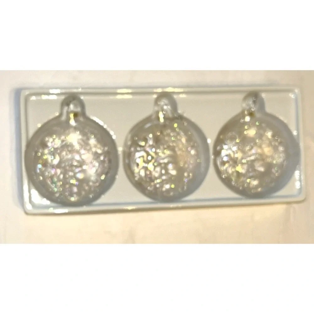 Vintage Dillard's Santa‎ Glass Ornament Christmas Glitter Clear Set Of 3